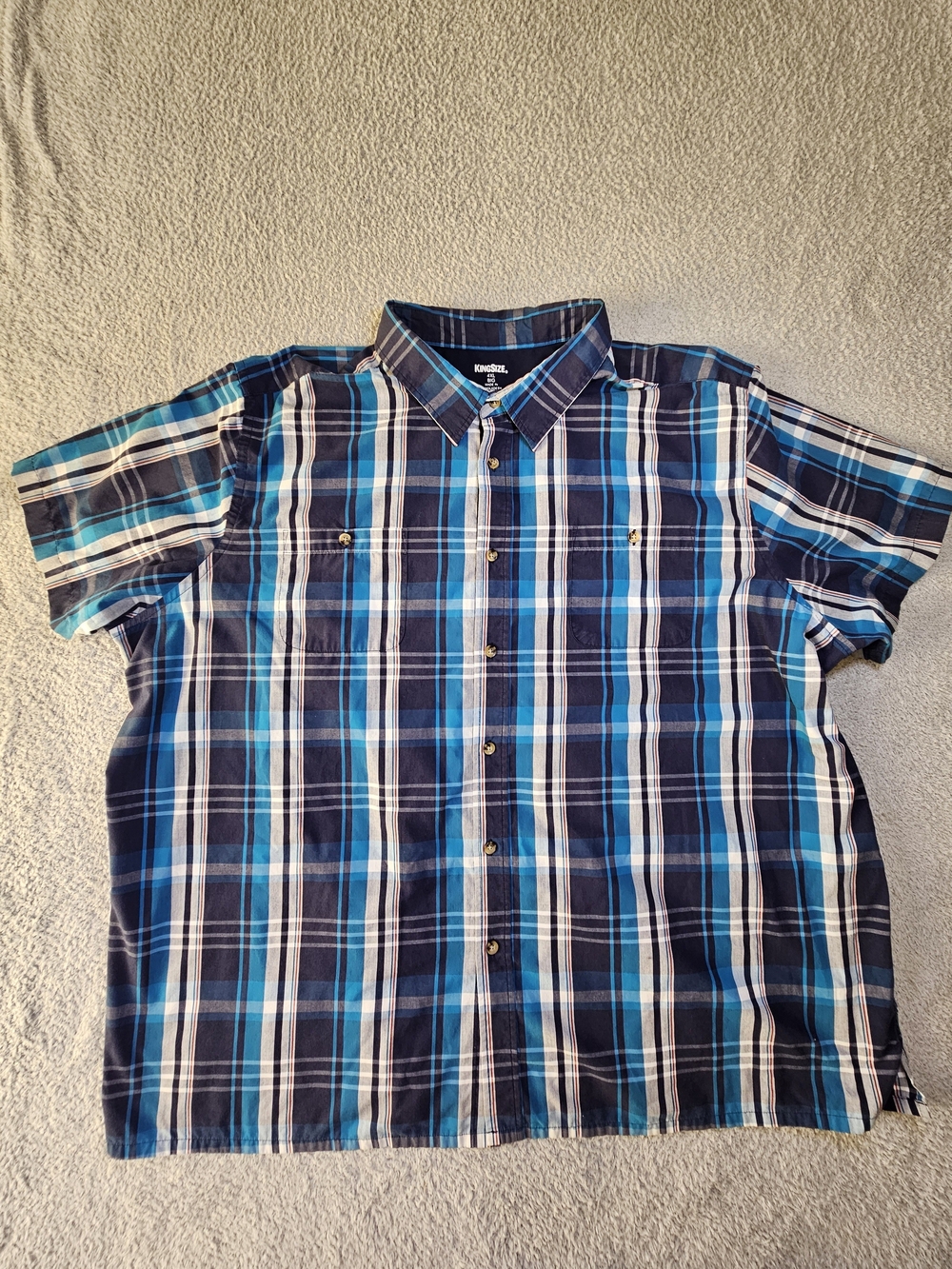 KingSize Blue Plaid Short Sleeve Button-Down Shirt